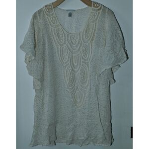 Eberjey Womens  Cream Crochet Lace‎ Beach Cover Up  Ruffle Sleeve S/M